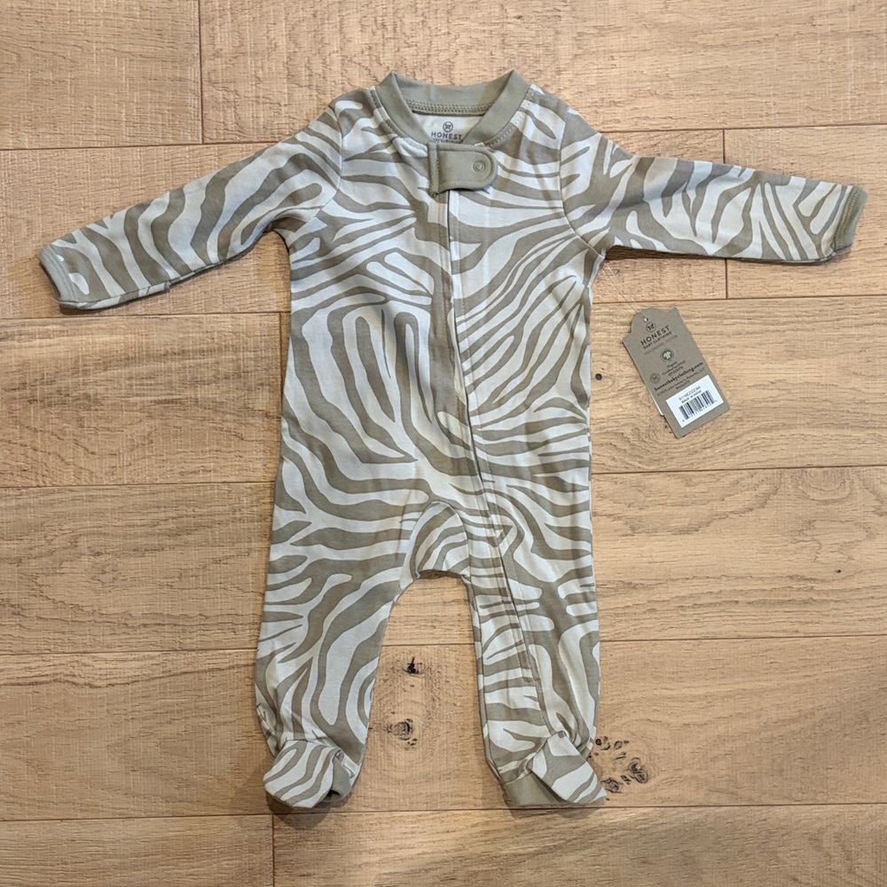 The Honest Company Cream and Tan Zebra Footie